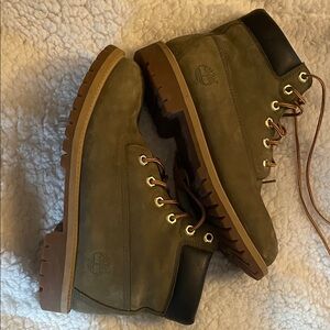 Men's Olive Leather Boots with Tan Laces